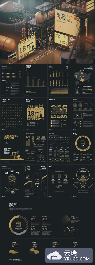 酷炫的商业大数据大屏或画册概念数据展示效果下载[Ai]
