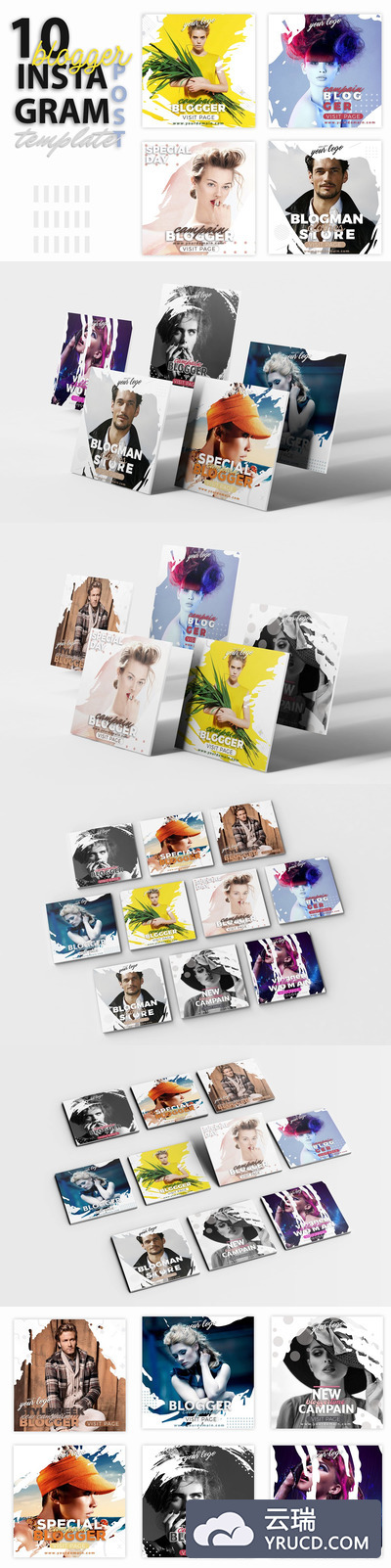 时尚方形Instagram博客帖子模板