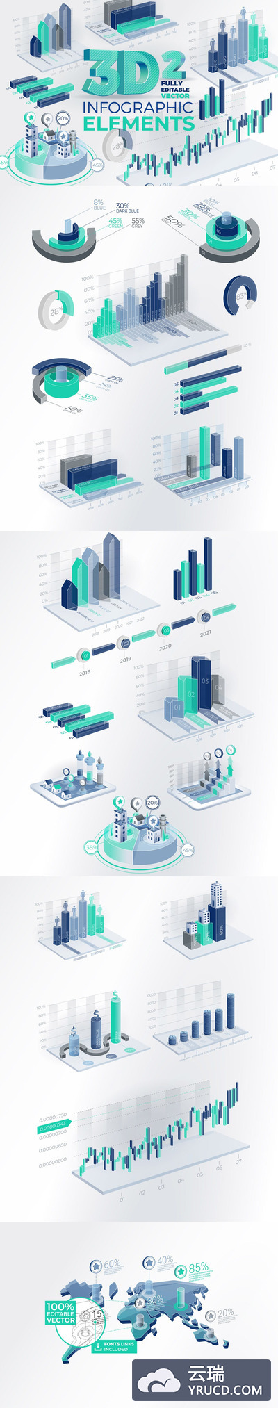 时尚高端3D立体大数据公司信息图表插图插画元素集合-2