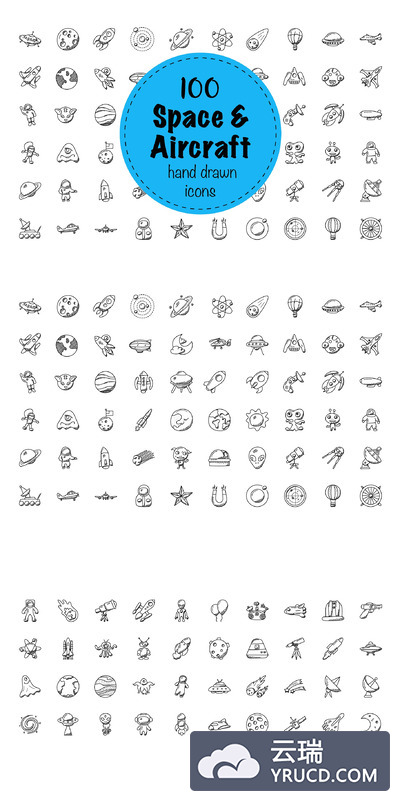 宇宙飞船图标素材 100 Space And Aircrafts Doodle Icons