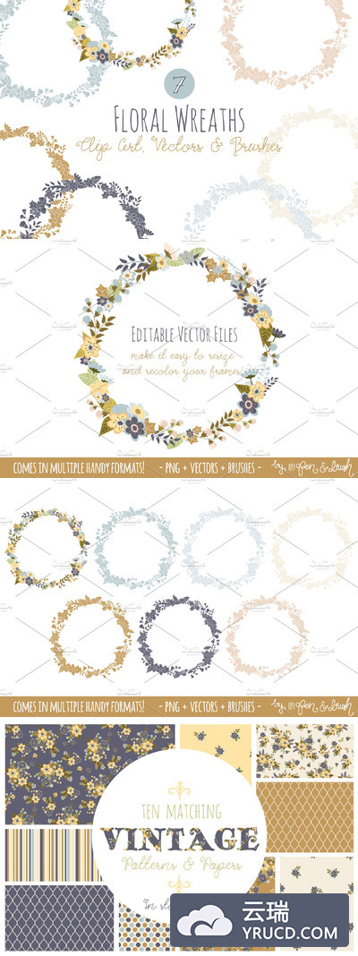 花卉插画素材 Floral Wreath Overlays & Vectors