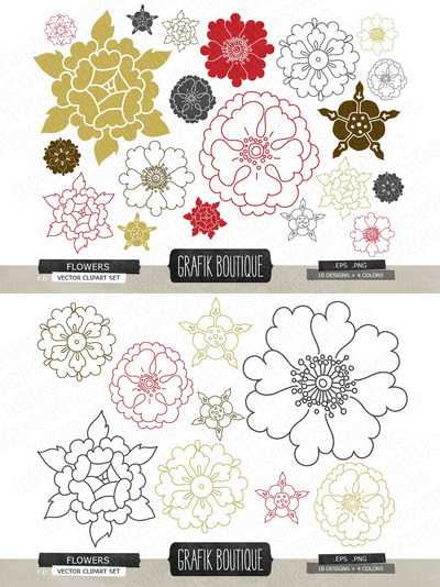 花卉图案插画素材 Pretty flowers