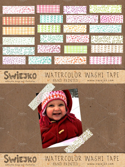 水彩纸胶带装饰图案 Watercolor Washi Tape