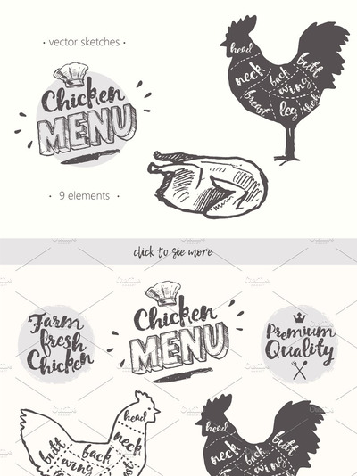 鸡肉菜单的设计元素 Design elements for a chicken menu
