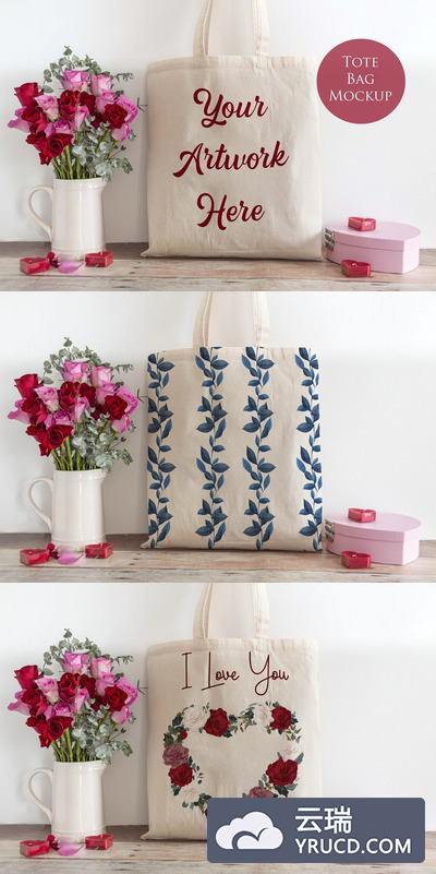 抽象图案时尚环保袋设计样机下载[PSD]