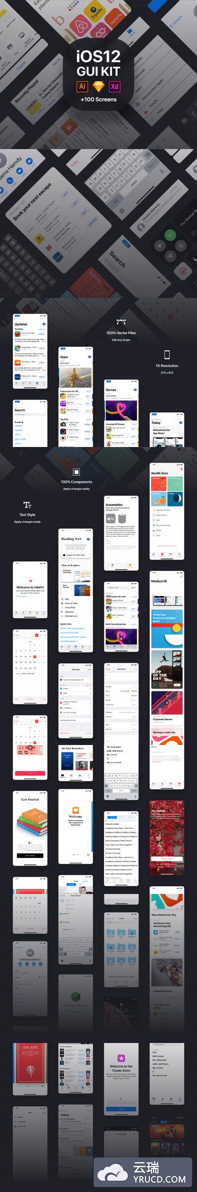 iOS12 GUI KIT 完整版套装下载 sketch iOS Ui app设计 [Sketch]