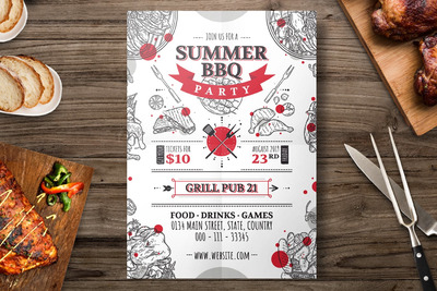 时尚高端简约手绘BBQ烧烤传单DM海报设计模板