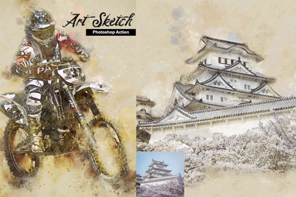 水彩艺术素描Photoshop动作下载