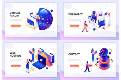 时尚高端3D立体2.5D等轴等距平面设计概念banner插画着陆页海报设计模板-3