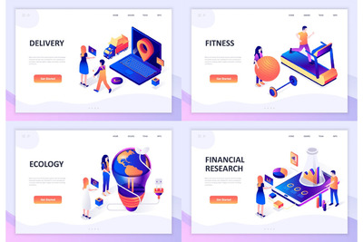 时尚高端3D立体2.5D等轴等距平面设计概念banner插画着陆页海报设计模板-5