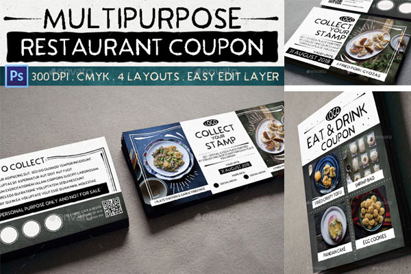 多功能餐厅折扣优惠券设计模板