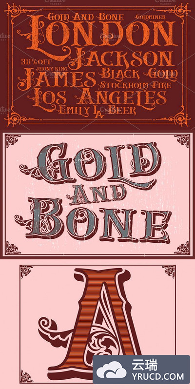复古特性字体 Gold And Bone