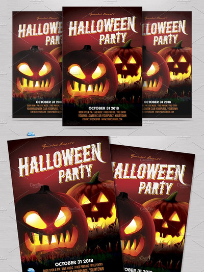 万圣节南瓜头海报设计 Halloween Party Flyer