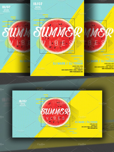 夏季西瓜海报设计 Summer Vibes Flyer Template