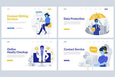 时尚高端简约扁平化在线服务主题banner插画着陆页登陆页面海报设计模板