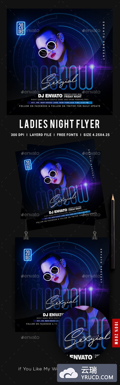 夜总会/俱乐部派对传单PSD模板