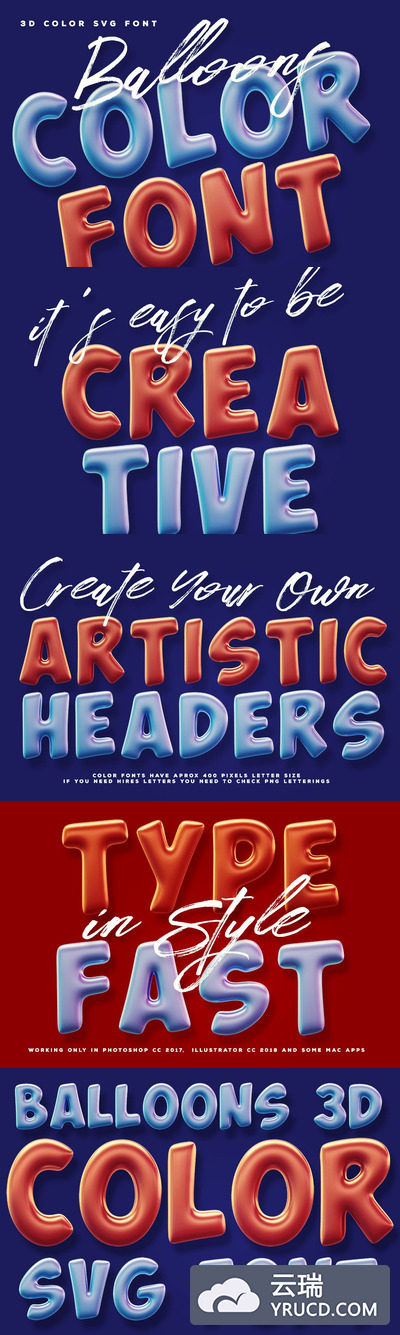 Fonts | 生日派对常用逼真彩色气球质感无衬线英文字体设计