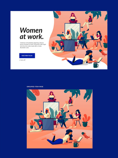 优雅高端时尚多用途的高品质职业女性插画插图海报banner着陆页设计模板