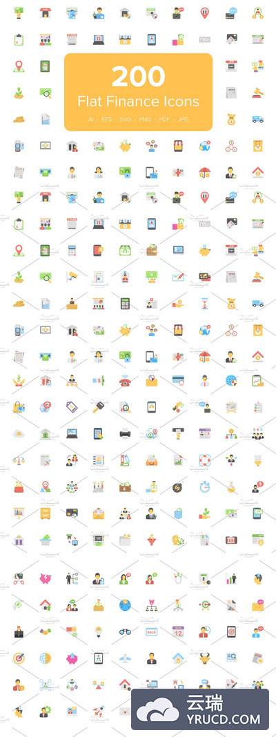 扁平化金融图标素材 200 Flat Finance Icons