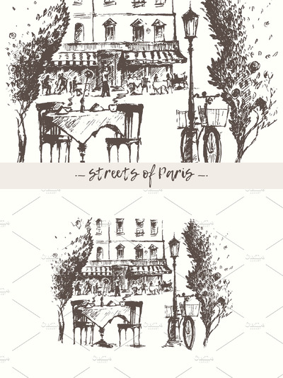 巴黎街道元素插画 Streets of Paris, France