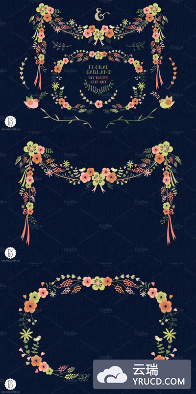 花卉插画素材 Floral garland flowers muscari