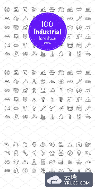 100个工业涂鸦图标 100 Industrial Doodle Icons