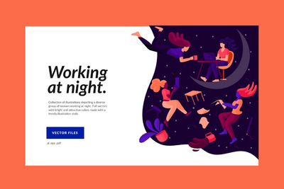 时尚高端简约优雅多用途的工作场景banner海报插画着陆页设计模板