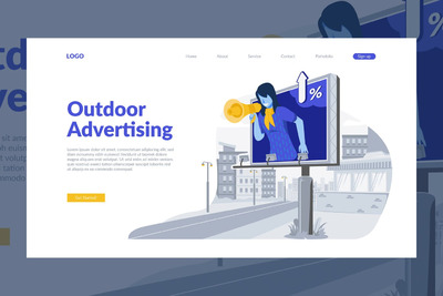 扁平化风格的简约多用途营销和广告插图banner海报插画着落页设计模板