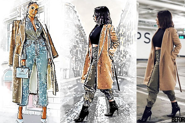 时尚水彩插画效果ps动作下载