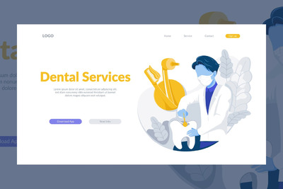 简约时尚高端多用途的牙医牙科诊所banner海报着陆页插画设计模板
