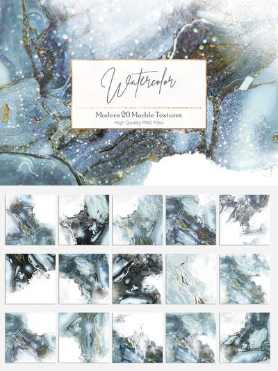 独特的流体水彩大理石PNG纹理背景素材