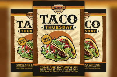 墨西哥美食传单模板 Taco Thursday Flyer Template Vol 1