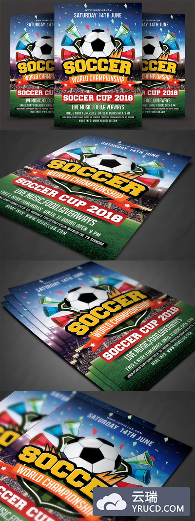 世界足球锦标赛宣传单模板 Soccer World Championship Flyer