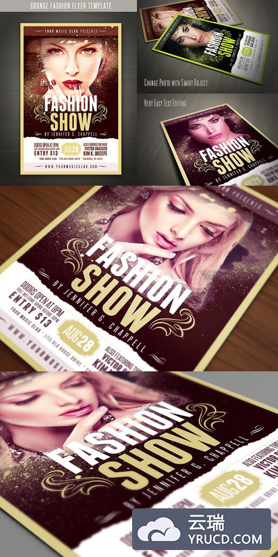 时尚人物宣传海报模板 Grunge Fashion Flyer