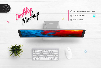 时尚高端逼真质感的高品质顶视图Mac UI样机展示模型mockups