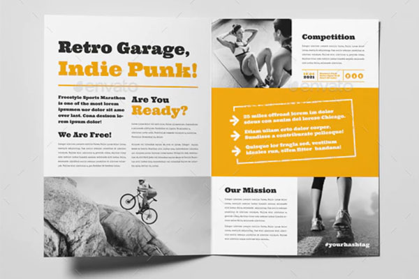 体育行动双折页图册设计模板