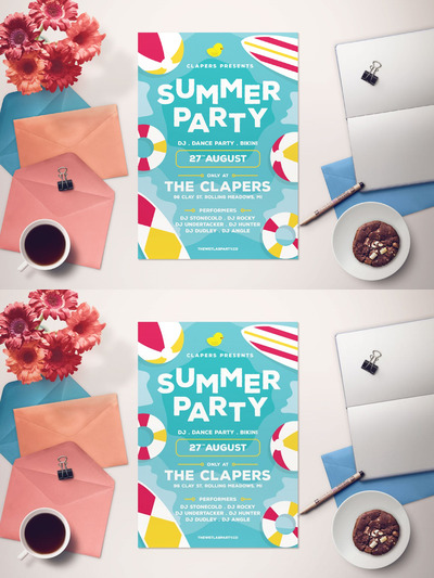 插画式泳池派对海报模板PSD下载 海报设计 创意海报