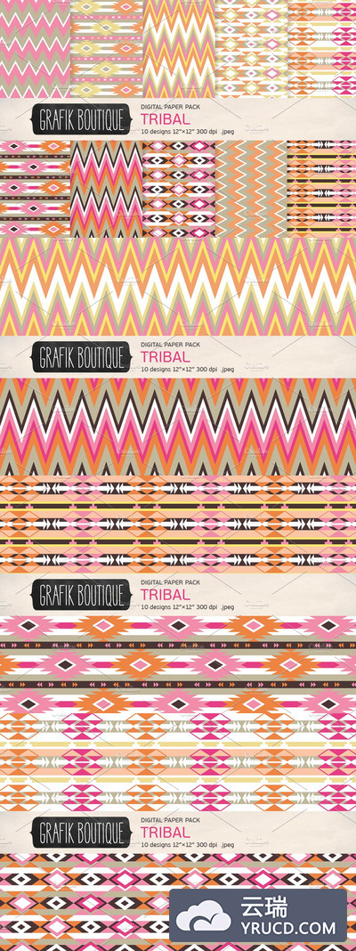 原始部落图案背景纹理 Tribal pattern digital paper girly