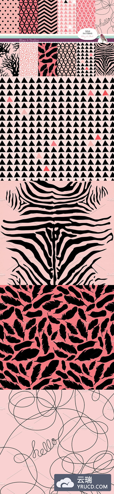 粉色几何数字图案背景纹理 Wild Pink Geometric Digital Patterns