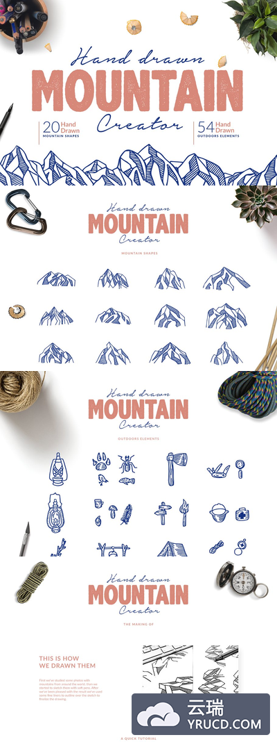 手绘logo设计模板 Hand Drawn Mountain Creator Kit