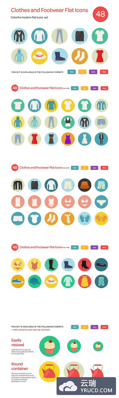 服饰矢量图标素材 Clothes and Footwear Flat Icons Set