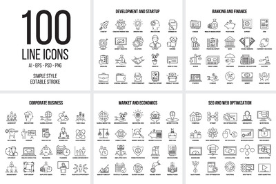 线型商业图标素材 100 line business icons