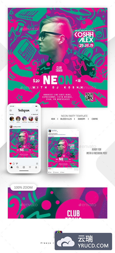霓虹灯活动派对传单PSD模板