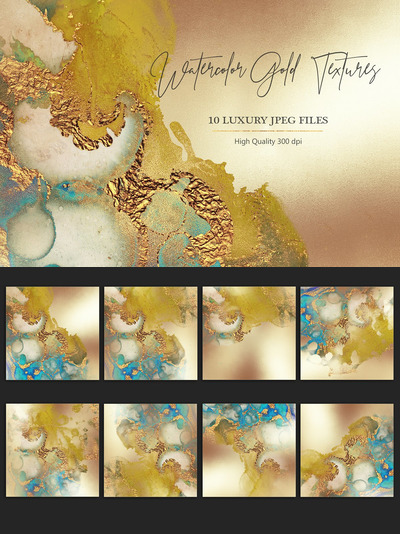 高分辨率的水彩金箔纹理背景素材