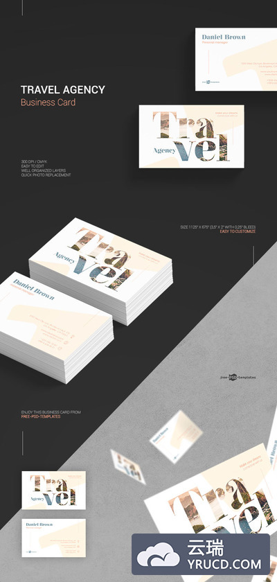 免费的旅行公司代理或销售时尚名片模板下载[PSD]