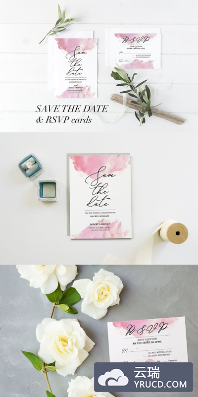 水彩卡片插画 Watercolor Save the date, RSVP cards