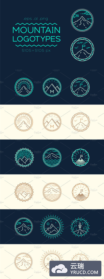 logo设计素材模板 Set of logotypes with mountains