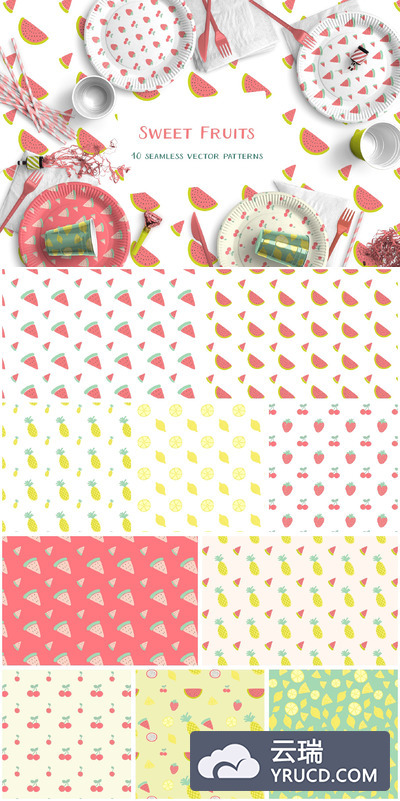 甜美的水果插画 Sweet Fruits Vector Patterns