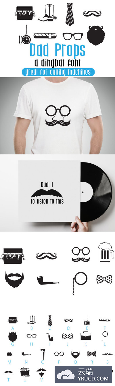 免费的父亲节相关元素的图形字母创意趣味字体包下载[otf,ttf]