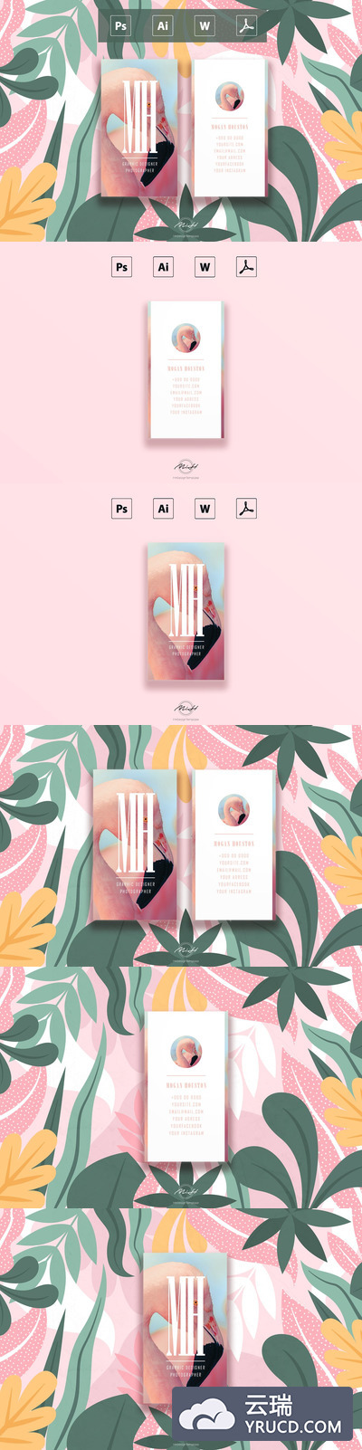 时尚花卉的网红名片模板下载[Ai,PSD]